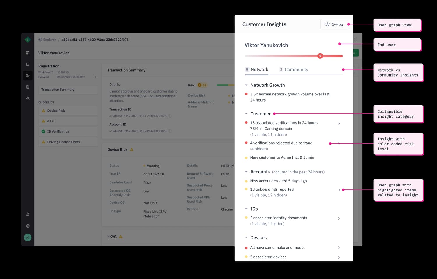 First iteration of the customer insights card