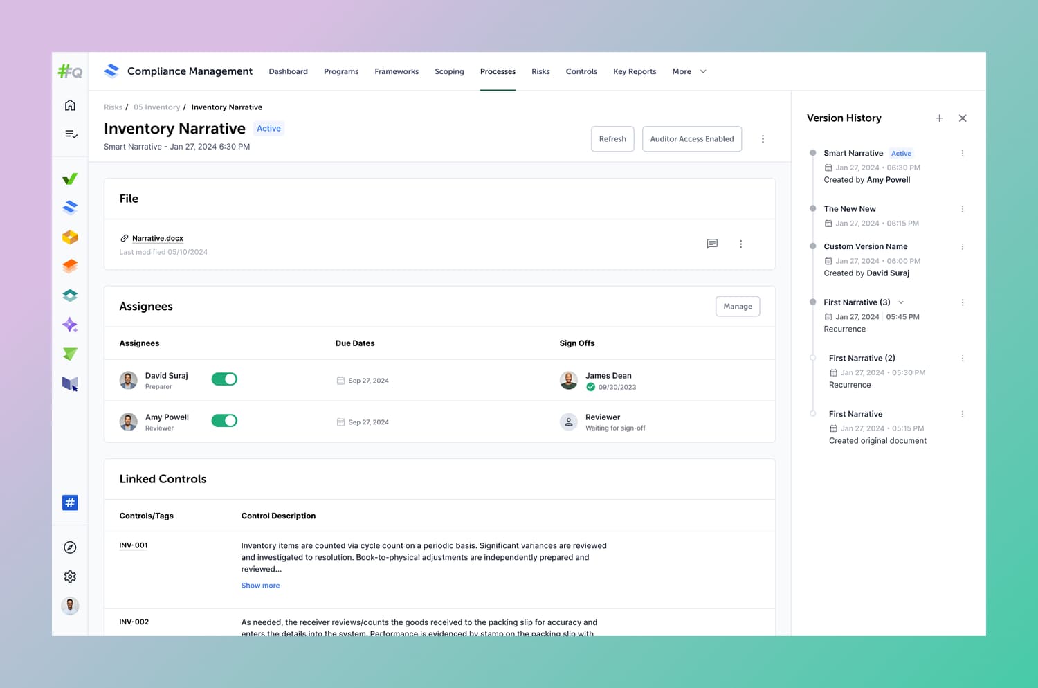 New document details page with visualized version history