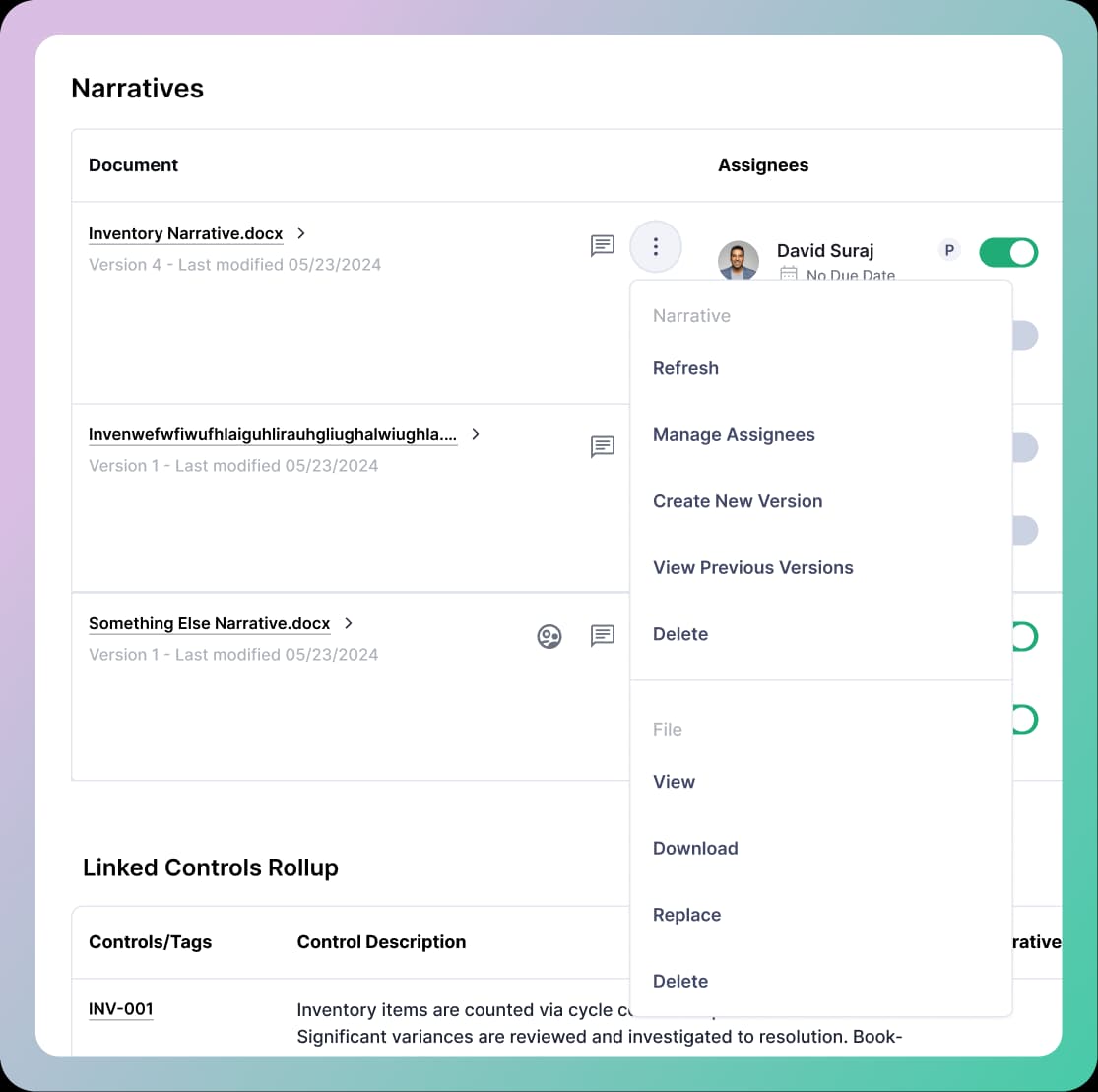 Document actions dropdown