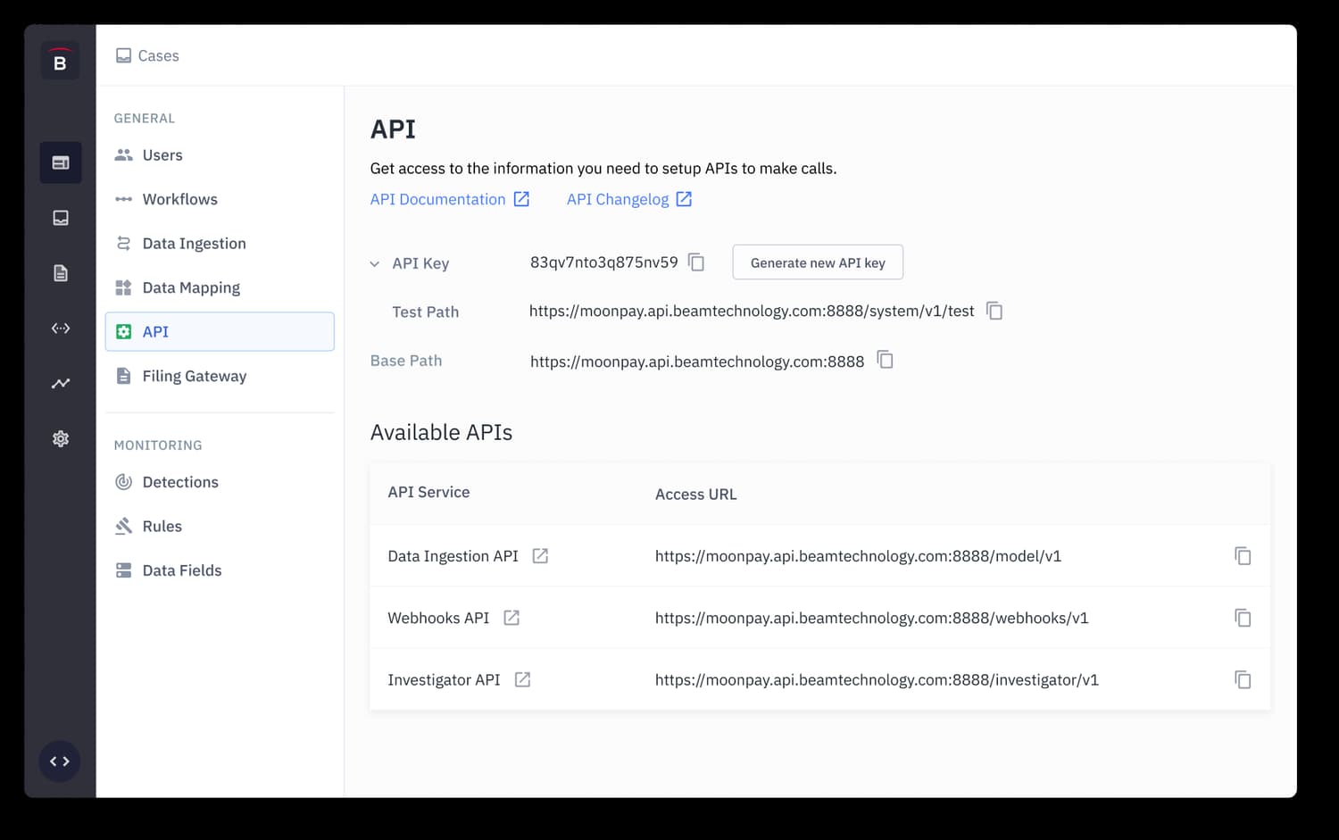 First iteration of the API settings page