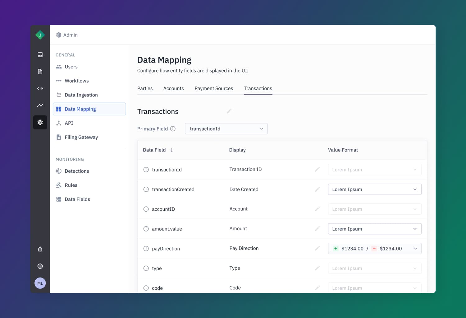 Final data mapping page