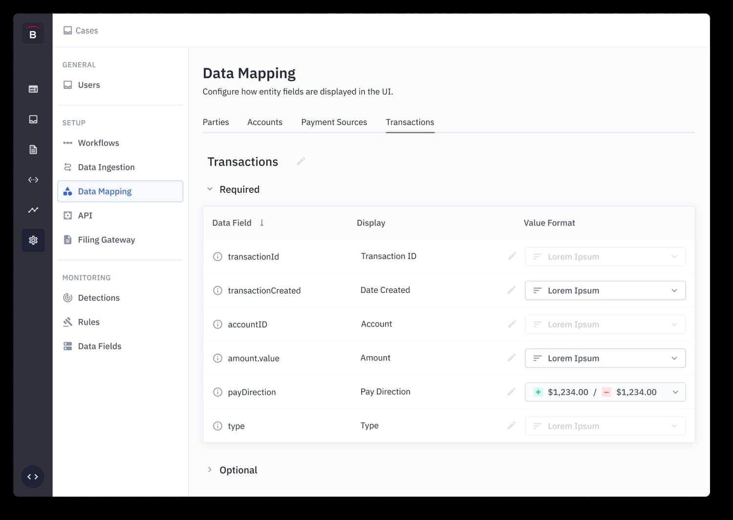 First iteration of the data mapping page