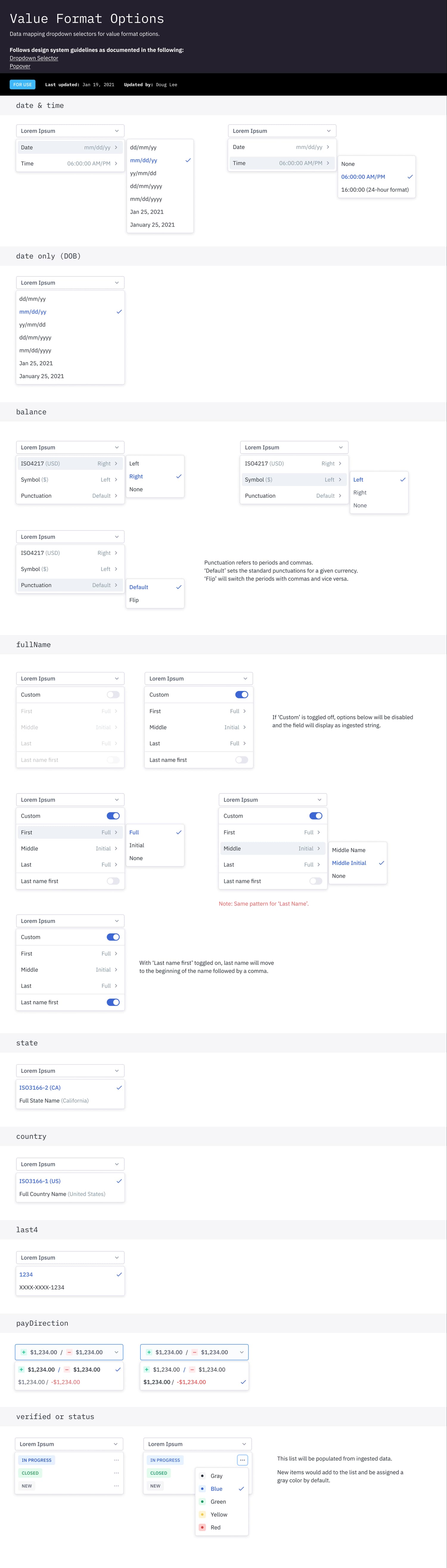 Value format options for field mapping