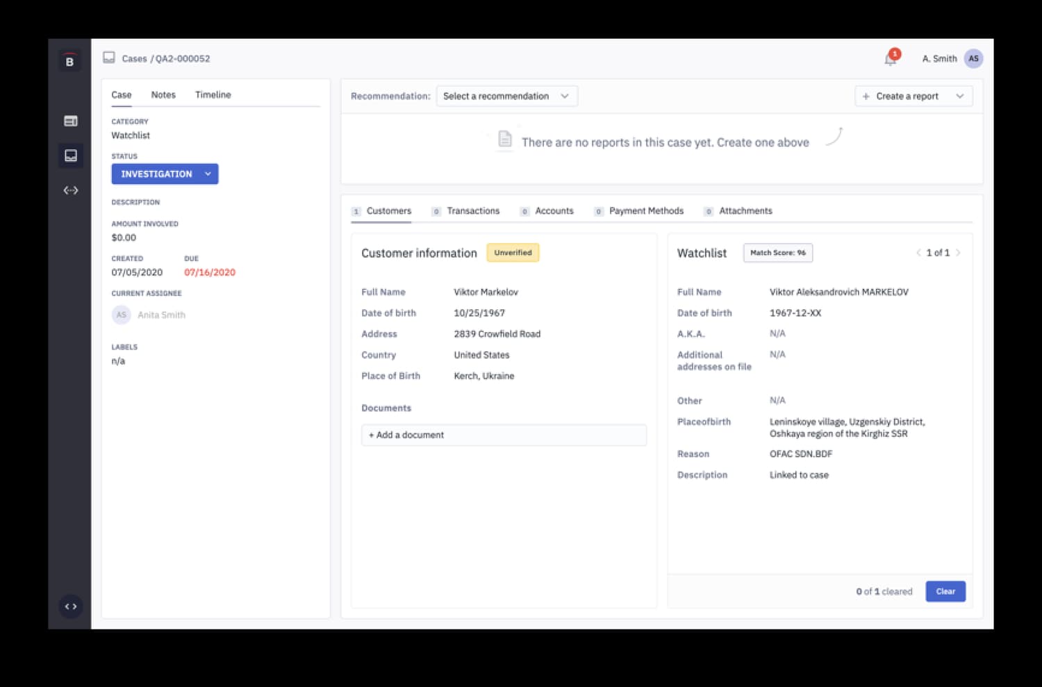The original KYC case screen