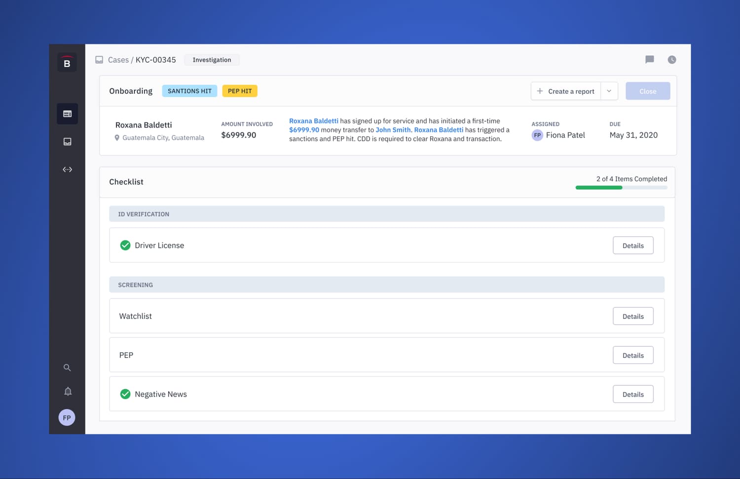 New KYC case screen built on a checklist paradigm