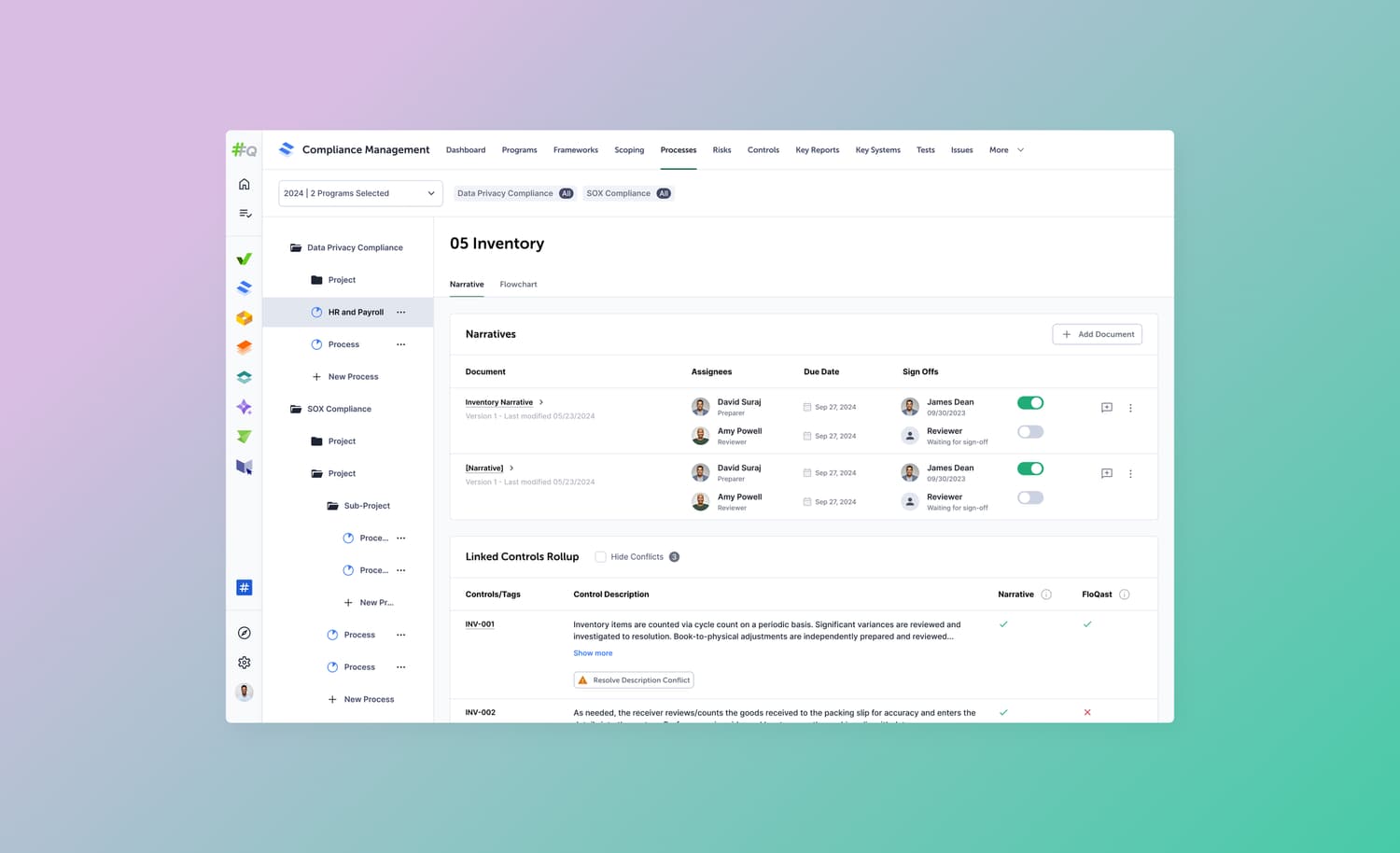 FloQast process details page with multiple documents