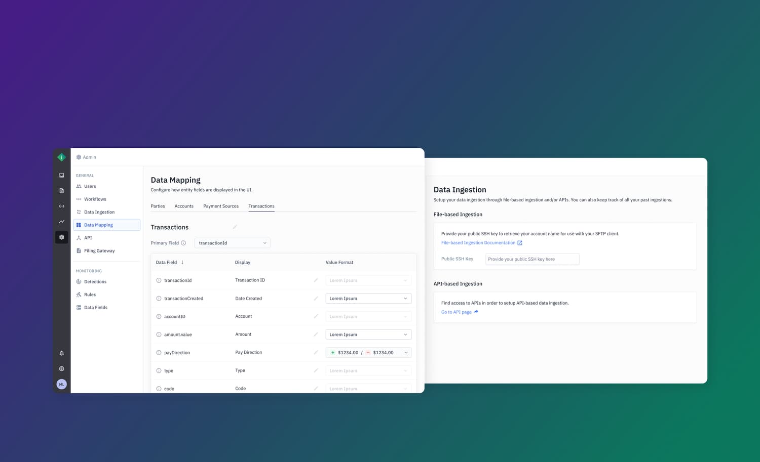 Data mapping settings page